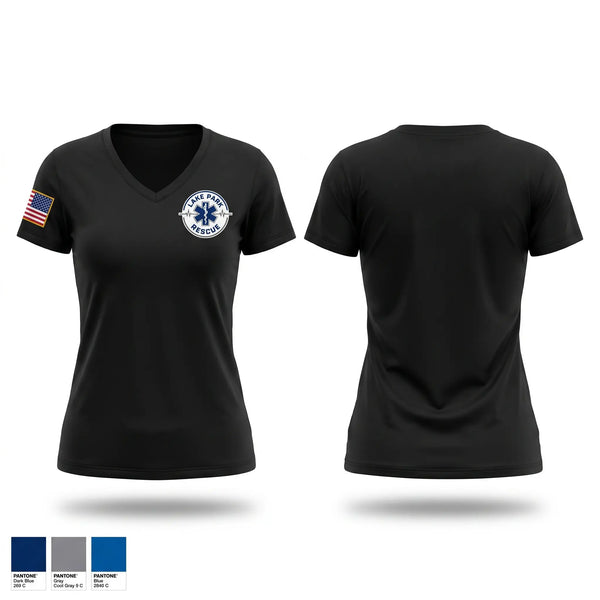 Womens Short Sleeve Vneck Shirt, Lake Park Rescue, EMS/EMT, Teamtime, Team time, sublimation, custom sports apparel, team uniforms, spirit wear, spiritwear, sports uniforms, custom shirts, team store, custom team store, fundraiser sports, apparel fundraiser