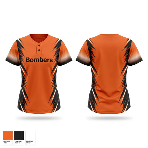 Two Button Softball Jersey, Bombers, Softball, Teamtime, Team time, sublimation, custom sports apparel, team uniforms, spirit wear, spiritwear, sports uniforms, custom shirts, team store, custom team store, fundraiser sports, apparel fundraiser