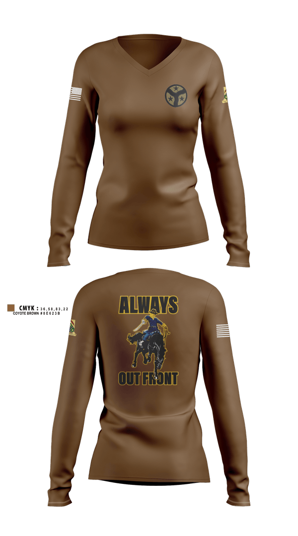 Womens Long Sleeve Vneck Shirt, 278th ACR, National Guard, Teamtime, Team time, sublimation, custom sports apparel, team uniforms, spirit wear, spiritwear, sports uniforms, custom shirts, team store, custom team store, fundraiser sports, apparel fundraiser