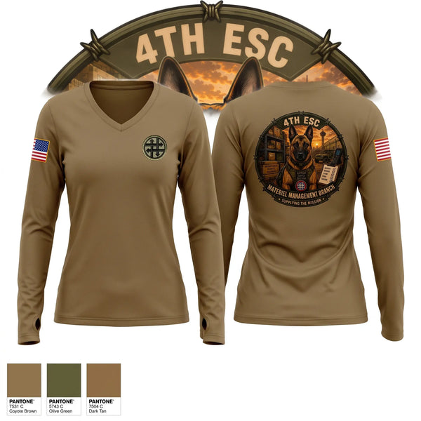 Womens Long Sleeve Vneck Shirt, 4th ESC, Army, Teamtime, Team time, sublimation, custom sports apparel, team uniforms, spirit wear, spiritwear, sports uniforms, custom shirts, team store, custom team store, fundraiser sports, apparel fundraiser