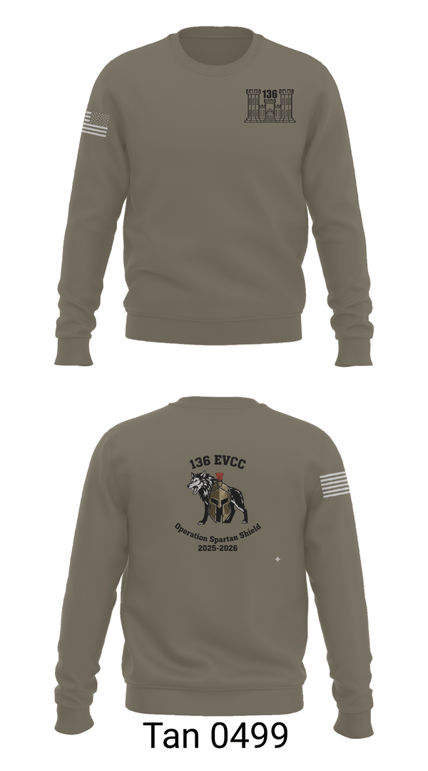 Crew Neck Sweatshirt, 136 EVCC, Army, Teamtime, Team time, sublimation, custom sports apparel, team uniforms, spirit wear, spiritwear, sports uniforms, custom shirts, team store, custom team store, fundraiser sports, apparel fundraiser