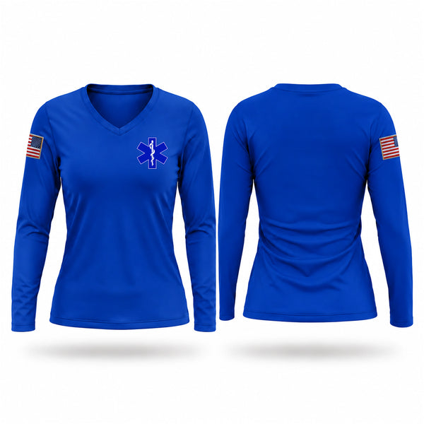 Womens Long Sleeve Vneck Shirt, Pontotoc Technology Center, EMS/EMT, Teamtime, Team time, sublimation, custom sports apparel, team uniforms, spirit wear, spiritwear, sports uniforms, custom shirts, team store, custom team store, fundraiser sports, apparel fundraiser