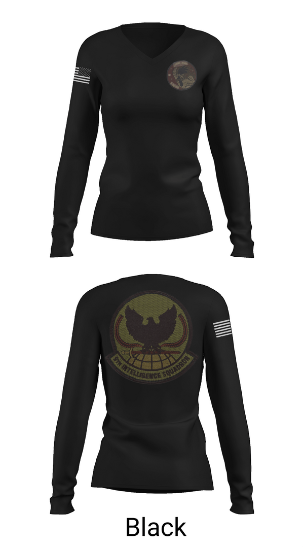 Womens Long Sleeve Vneck Shirt, 9th Intelligence Squadron, Air Force, Teamtime, Team time, sublimation, custom sports apparel, team uniforms, spirit wear, spiritwear, sports uniforms, custom shirts, team store, custom team store, fundraiser sports, apparel fundraiser