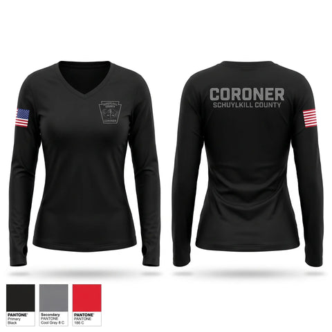Womens Long Sleeve Vneck Shirt, Schuylkill County Coroner's Office, EMS/EMT, Teamtime, Team time, sublimation, custom sports apparel, team uniforms, spirit wear, spiritwear, sports uniforms, custom shirts, team store, custom team store, fundraiser sports, apparel fundraiser