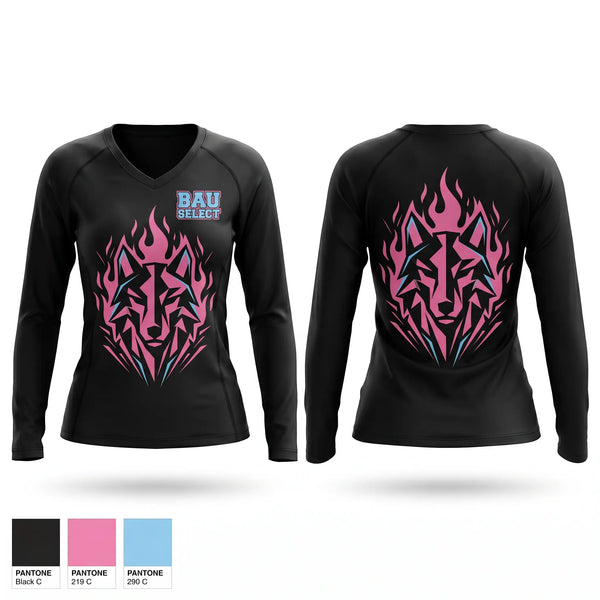 Womens Long Sleeve Vneck Shirt, BAU SELECT, Men's Basketball, Teamtime, Team time, sublimation, custom sports apparel, team uniforms, spirit wear, spiritwear, sports uniforms, custom shirts, team store, custom team store, fundraiser sports, apparel fundraiser