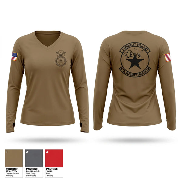 Womens Long Sleeve Vneck Shirt, 673d Security Forces Squadron, Air Force, Teamtime, Team time, sublimation, custom sports apparel, team uniforms, spirit wear, spiritwear, sports uniforms, custom shirts, team store, custom team store, fundraiser sports, apparel fundraiser