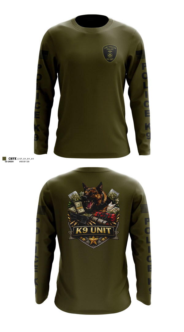 Long Sleeve Performance Shirt, Camp Pendleton PMO K9, Marines, Teamtime, Team time, sublimation, custom sports apparel, team uniforms, spirit wear, spiritwear, sports uniforms, custom shirts, team store, custom team store, fundraiser sports, apparel fundraiser