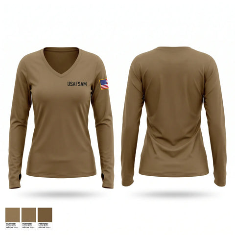 Womens Long Sleeve Vneck Shirt, USAFSAM, Air Force, Teamtime, Team time, sublimation, custom sports apparel, team uniforms, spirit wear, spiritwear, sports uniforms, custom shirts, team store, custom team store, fundraiser sports, apparel fundraiser