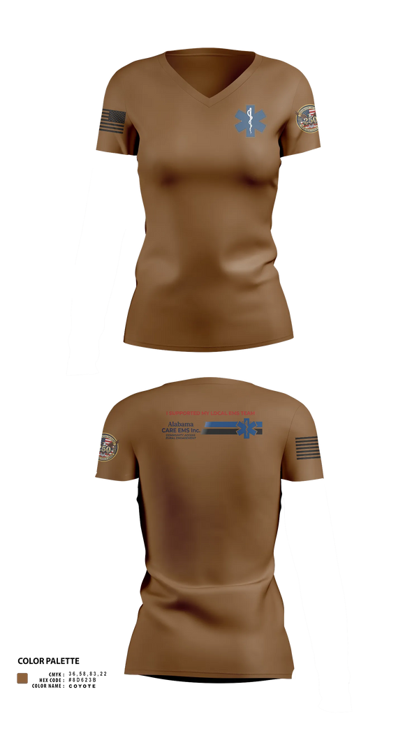 Womens Short Sleeve Vneck Shirt, Alabama CARE EMS Inc., EMS/EMT, Teamtime, Team time, sublimation, custom sports apparel, team uniforms, spirit wear, spiritwear, sports uniforms, custom shirts, team store, custom team store, fundraiser sports, apparel fundraiser