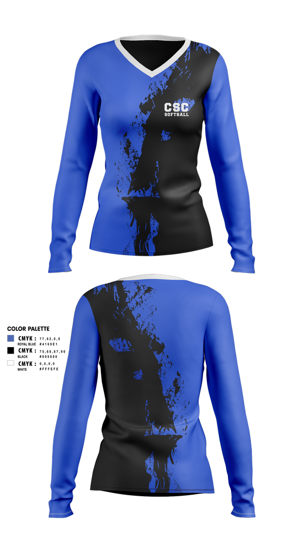 Womens Long Sleeve Vneck Shirt, CSC Softball, Softball, Teamtime, Team time, sublimation, custom sports apparel, team uniforms, spirit wear, spiritwear, sports uniforms, custom shirts, team store, custom team store, fundraiser sports, apparel fundraiser