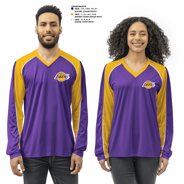 Women's Long Sleeve Vneck Shirt, Los angles lakers, Men's Basketball, Teamtime, Team time, sublimation, custom sports apparel, team uniforms, spirit wear, spiritwear, sports uniforms, custom shirts, team store, custom team store, fundraiser sports, apparel fundraiser