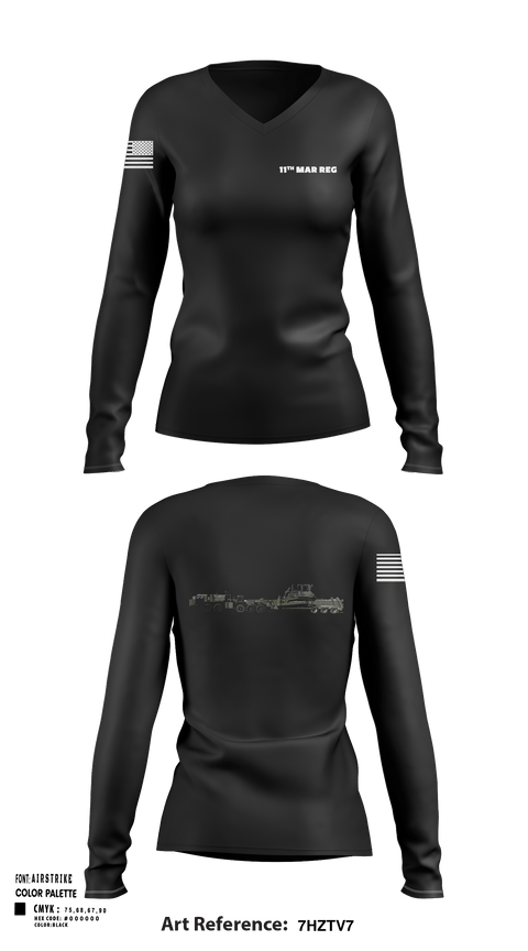 Women's Long Sleeve Vneck Shirt, 11Th MAR REG, Marines, Teamtime, Team time, sublimation, custom sports apparel, team uniforms, spirit wear, spiritwear, sports uniforms, custom shirts, team store, custom team store, fundraiser sports, apparel fundraiser