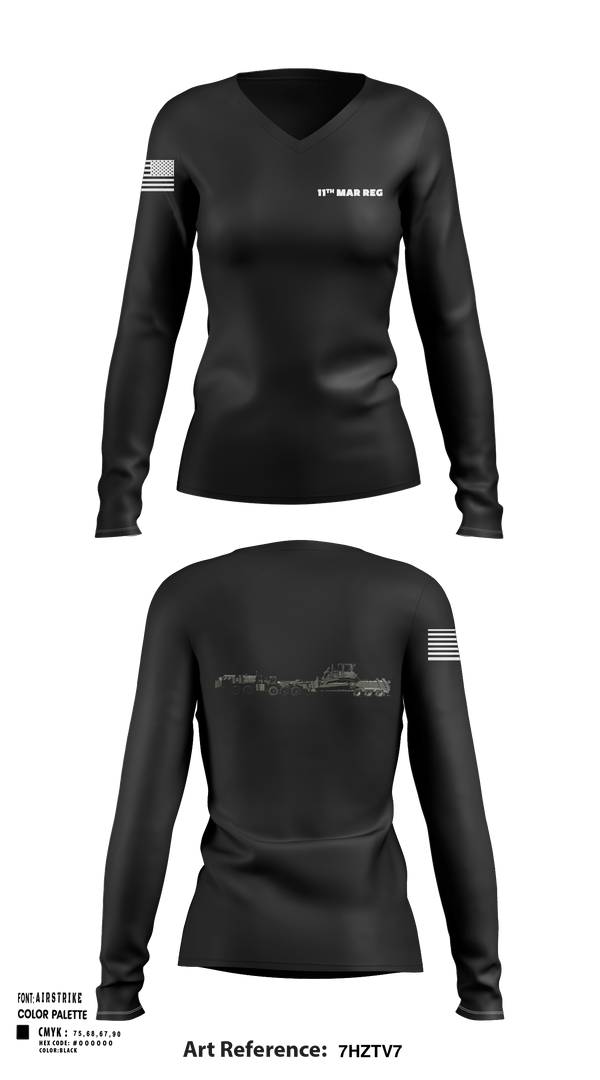 Women's Long Sleeve Vneck Shirt, 11Th MAR REG, Marines, Teamtime, Team time, sublimation, custom sports apparel, team uniforms, spirit wear, spiritwear, sports uniforms, custom shirts, team store, custom team store, fundraiser sports, apparel fundraiser