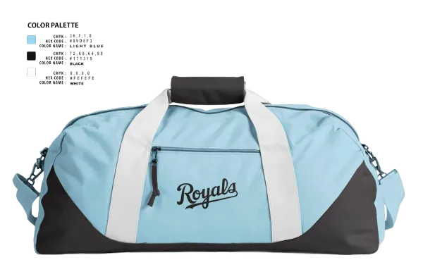 Duffle Bag, Royals, Baseball, Teamtime, Team time, sublimation, custom sports apparel, team uniforms, spirit wear, spiritwear, sports uniforms, custom shirts, team store, custom team store, fundraiser sports, apparel fundraiser