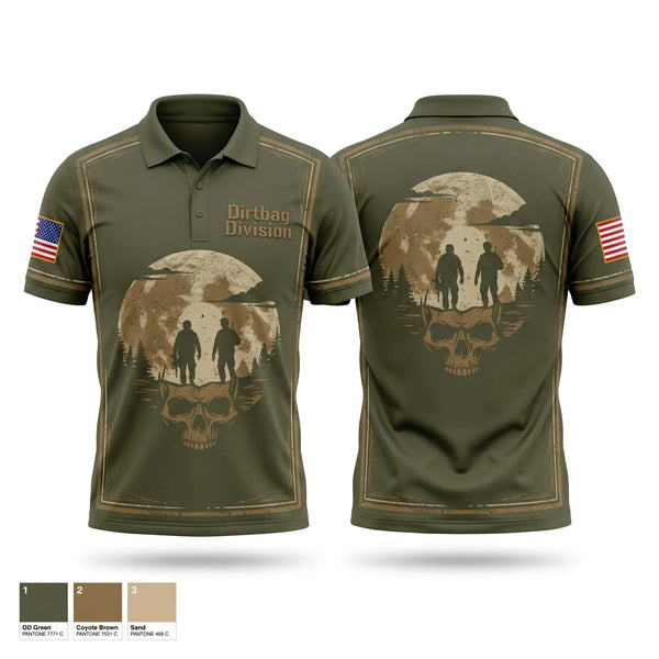 Short Sleeve Performance Polo, Dirtbag Division, Army, Teamtime, Team time, sublimation, custom sports apparel, team uniforms, spirit wear, spiritwear, sports uniforms, custom shirts, team store, custom team store, fundraiser sports, apparel fundraiser