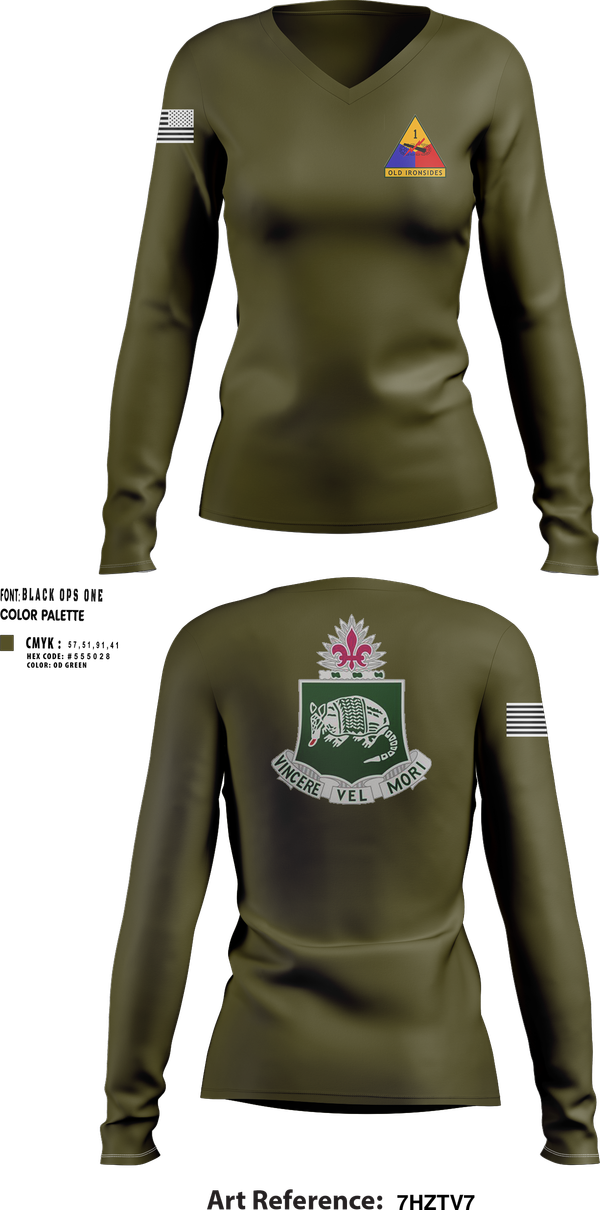 Womens Long Sleeve Vneck Shirt, 1-35 Conquerors, Army, Teamtime, Team time, sublimation, custom sports apparel, team uniforms, spirit wear, spiritwear, sports uniforms, custom shirts, team store, custom team store, fundraiser sports, apparel fundraiser