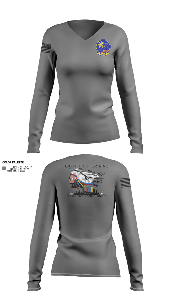 Womens Long Sleeve Vneck Shirt, 219th Engineering Installations Squdron219th Engineering Installations Squdron, National Guard, Teamtime, Team time, sublimation, custom sports apparel, team uniforms, spirit wear, spiritwear, sports uniforms, custom shirts, team store, custom team store, fundraiser sports, apparel fundraiser