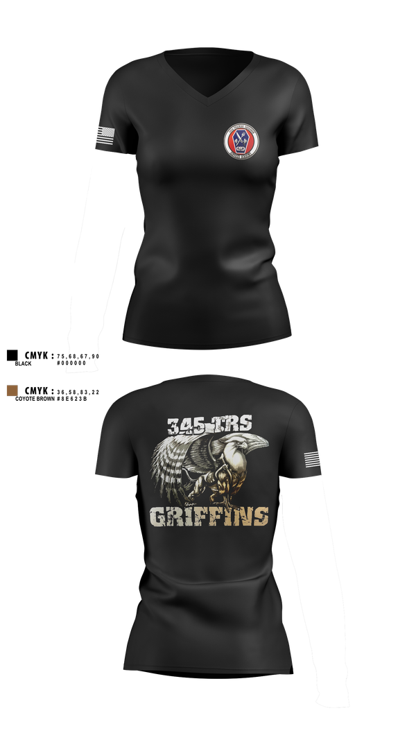 Womens Short Sleeve Vneck Shirt, 345th TRS, , Teamtime, Team time, sublimation, custom sports apparel, team uniforms, spirit wear, spiritwear, sports uniforms, custom shirts, team store, custom team store, fundraiser sports, apparel fundraiser