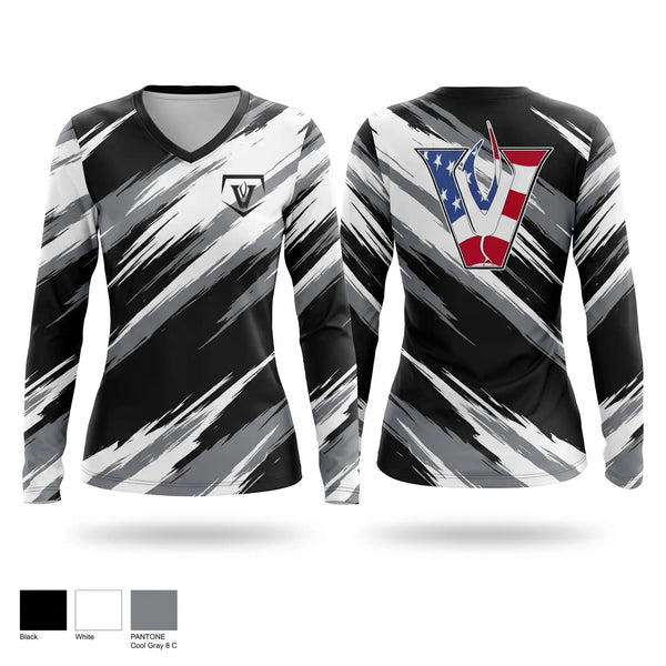 Womens Long Sleeve Vneck Shirt, Vandegrift High School Baseball, Baseball, Teamtime, Team time, sublimation, custom sports apparel, team uniforms, spirit wear, spiritwear, sports uniforms, custom shirts, team store, custom team store, fundraiser sports, apparel fundraiser