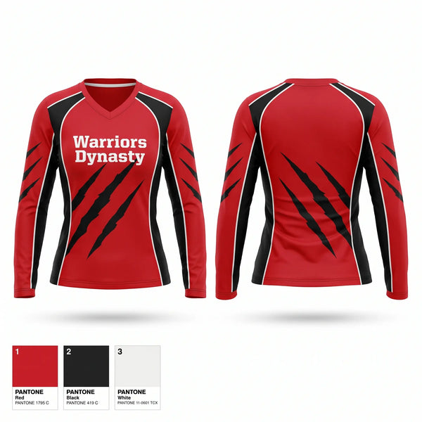 Womens Long Sleeve Vneck Shirt, Warriors Dynasty, , Teamtime, Team time, sublimation, custom sports apparel, team uniforms, spirit wear, spiritwear, sports uniforms, custom shirts, team store, custom team store, fundraiser sports, apparel fundraiser