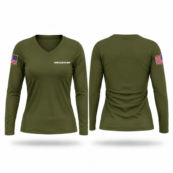 Womens Long Sleeve Vneck Shirt, HHB 3/20 FA BN, Army, Teamtime, Team time, sublimation, custom sports apparel, team uniforms, spirit wear, spiritwear, sports uniforms, custom shirts, team store, custom team store, fundraiser sports, apparel fundraiser