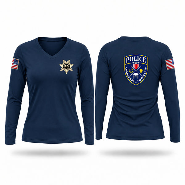 Womens Long Sleeve Vneck Shirt, Cranberry Township Police, Police, Teamtime, Team time, sublimation, custom sports apparel, team uniforms, spirit wear, spiritwear, sports uniforms, custom shirts, team store, custom team store, fundraiser sports, apparel fundraiser