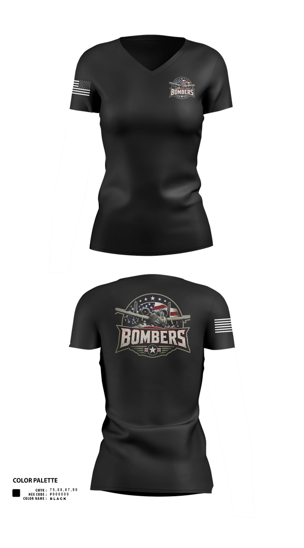 Womens Short Sleeve Vneck Shirt, Bombers, Baseball, Teamtime, Team time, sublimation, custom sports apparel, team uniforms, spirit wear, spiritwear, sports uniforms, custom shirts, team store, custom team store, fundraiser sports, apparel fundraiser