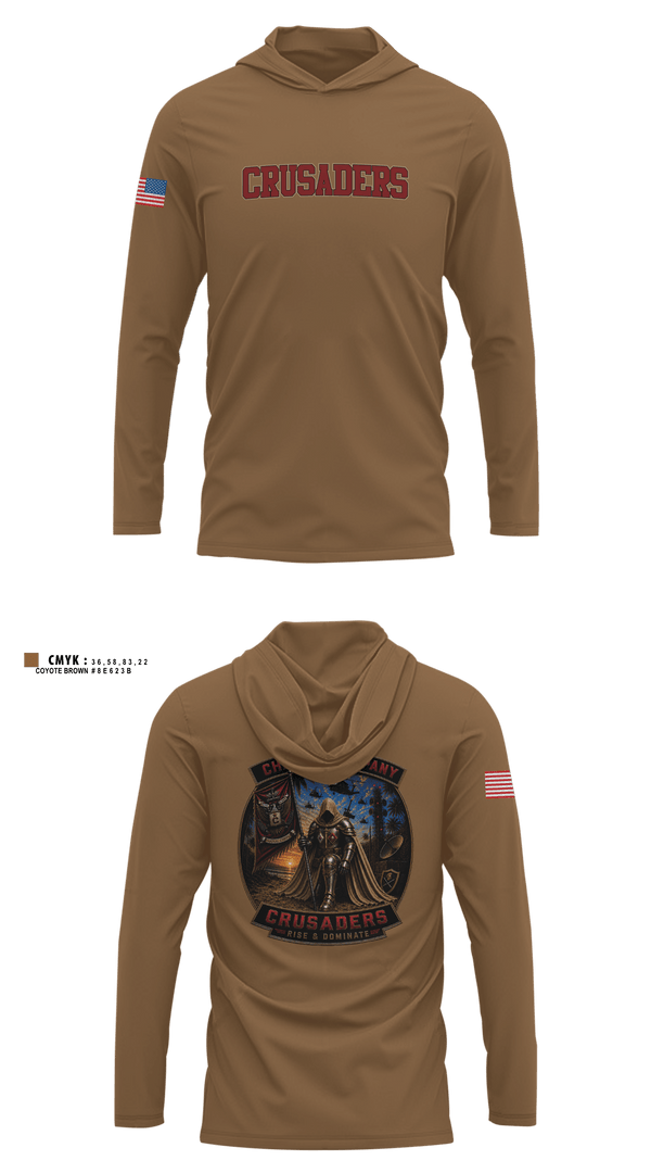 Long Sleeve Hooded Sun Shirt, CRUSADERS, Army, Teamtime, Team time, sublimation, custom sports apparel, team uniforms, spirit wear, spiritwear, sports uniforms, custom shirts, team store, custom team store, fundraiser sports, apparel fundraiser