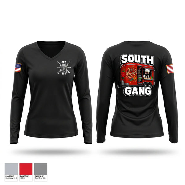 Womens Long Sleeve Vneck Shirt, South Gang Unit, Police, Teamtime, Team time, sublimation, custom sports apparel, team uniforms, spirit wear, spiritwear, sports uniforms, custom shirts, team store, custom team store, fundraiser sports, apparel fundraiser