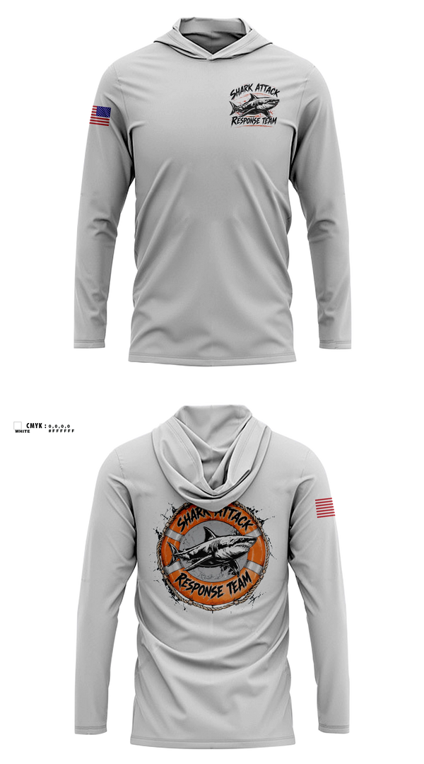 Long Sleeve hooded sunshirt, Shark Attack Response Team, , Teamtime, Team time, sublimation, custom sports apparel, team uniforms, spirit wear, spiritwear, sports uniforms, custom shirts, team store, custom team store, fundraiser sports, apparel fundraiser
