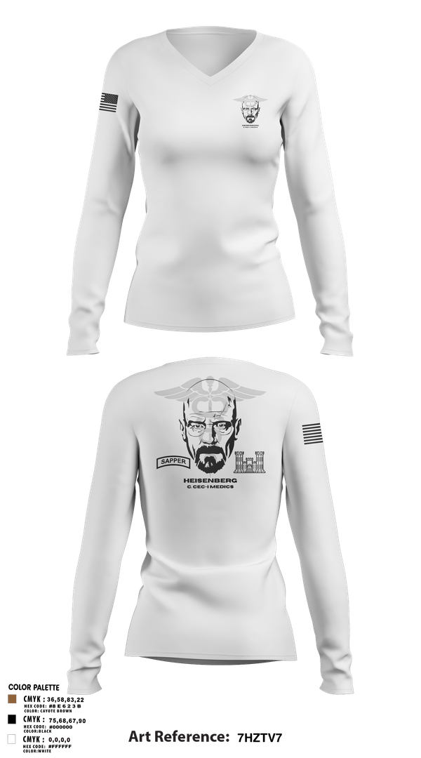 Womens Long Sleeve Vneck Shirt, Heisenberg’s, Army, Teamtime, Team time, sublimation, custom sports apparel, team uniforms, spirit wear, spiritwear, sports uniforms, custom shirts, team store, custom team store, fundraiser sports, apparel fundraiser