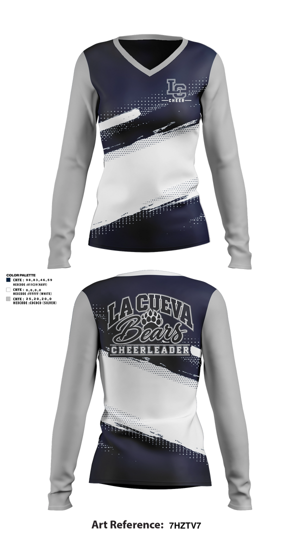 Womens Long Sleeve Vneck Shirt, La Cueva Bears, Cheer, Teamtime, Team time, sublimation, custom sports apparel, team uniforms, spirit wear, spiritwear, sports uniforms, custom shirts, team store, custom team store, fundraiser sports, apparel fundraiser