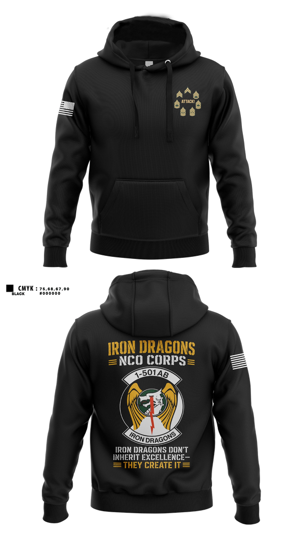 Hoodie, 1-501st Iron Dragons NCO Corps, Army, Teamtime, Team time, sublimation, custom sports apparel, team uniforms, spirit wear, spiritwear, sports uniforms, custom shirts, team store, custom team store, fundraiser sports, apparel fundraiser
