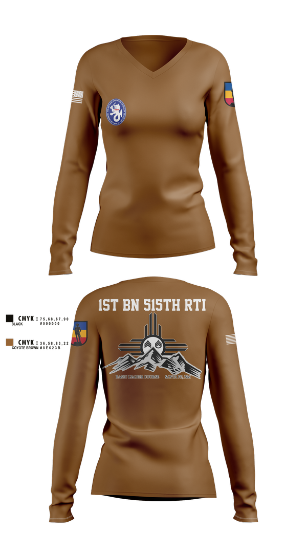 Womens Long Sleeve Vneck Shirt, 1st BN 515th RTI, Army, Teamtime, Team time, sublimation, custom sports apparel, team uniforms, spirit wear, spiritwear, sports uniforms, custom shirts, team store, custom team store, fundraiser sports, apparel fundraiser