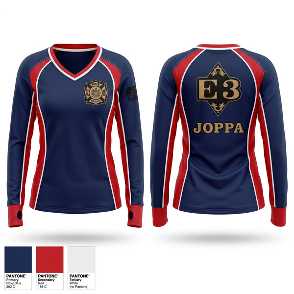 Womens Long Sleeve Vneck Shirt, Joppa Fire rescue, Fire Department, Teamtime, Team time, sublimation, custom sports apparel, team uniforms, spirit wear, spiritwear, sports uniforms, custom shirts, team store, custom team store, fundraiser sports, apparel fundraiser