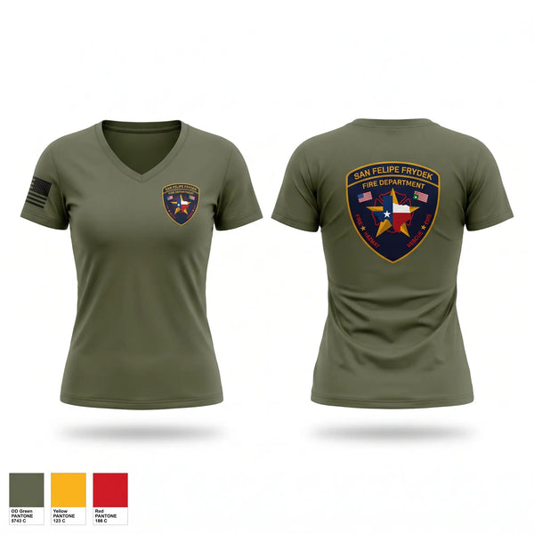 Womens Short Sleeve Vneck Shirt, SAN FELIPE FRYDEK, Fire Department, Teamtime, Team time, sublimation, custom sports apparel, team uniforms, spirit wear, spiritwear, sports uniforms, custom shirts, team store, custom team store, fundraiser sports, apparel fundraiser