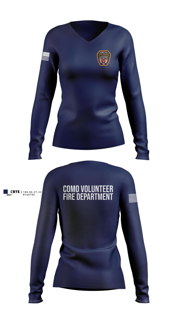 Womens Long Sleeve Vneck Shirt, Como Volunteer Fire Department, Fire Department, Teamtime, Team time, sublimation, custom sports apparel, team uniforms, spirit wear, spiritwear, sports uniforms, custom shirts, team store, custom team store, fundraiser sports, apparel fundraiser