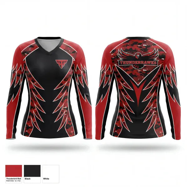 Womens Long Sleeve Vneck Shirt, Thunderhawks, Softball, Teamtime, Team time, sublimation, custom sports apparel, team uniforms, spirit wear, spiritwear, sports uniforms, custom shirts, team store, custom team store, fundraiser sports, apparel fundraiser