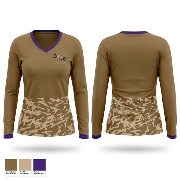 Womens Long Sleeve Vneck Shirt, Cougars, Track & Field, Teamtime, Team time, sublimation, custom sports apparel, team uniforms, spirit wear, spiritwear, sports uniforms, custom shirts, team store, custom team store, fundraiser sports, apparel fundraiser