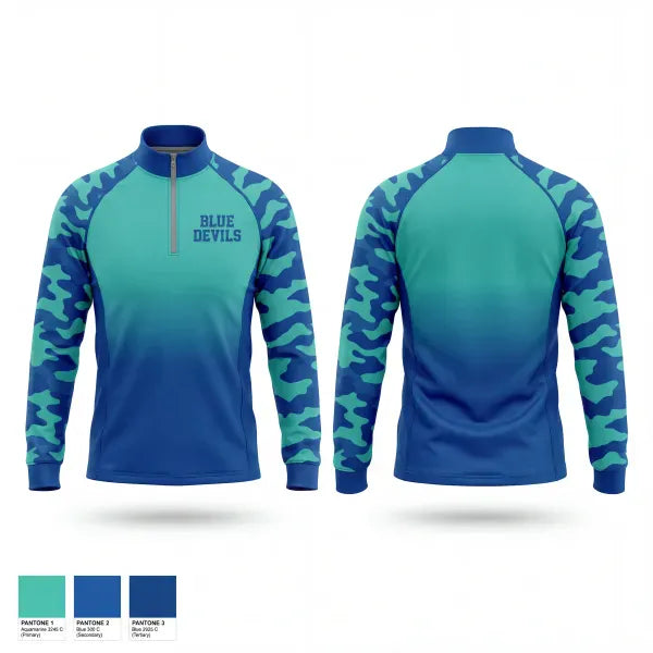 Quarter Zip Jacket, Blue Devils, Baseball, Teamtime, Team time, sublimation, custom sports apparel, team uniforms, spirit wear, spiritwear, sports uniforms, custom shirts, team store, custom team store, fundraiser sports, apparel fundraiser