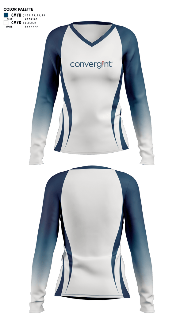 Womens Long Sleeve Vneck Shirt, Convergint Pelotonia, Cycling, Teamtime, Team time, sublimation, custom sports apparel, team uniforms, spirit wear, spiritwear, sports uniforms, custom shirts, team store, custom team store, fundraiser sports, apparel fundraiser