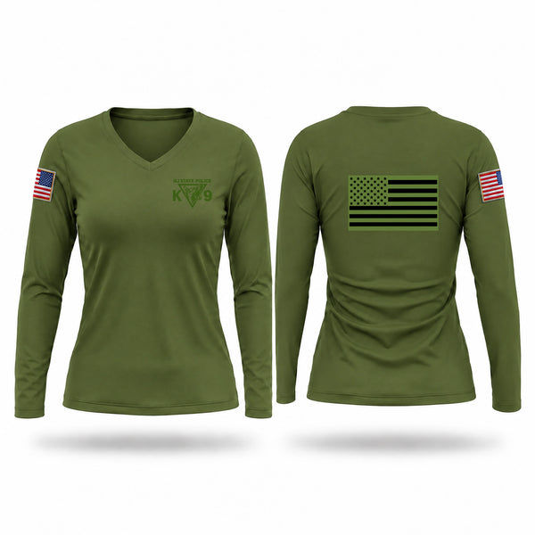 Womens Long Sleeve Vneck Shirt, NJSP Canine Training & Response Unit, Police, Teamtime, Team time, sublimation, custom sports apparel, team uniforms, spirit wear, spiritwear, sports uniforms, custom shirts, team store, custom team store, fundraiser sports, apparel fundraiser