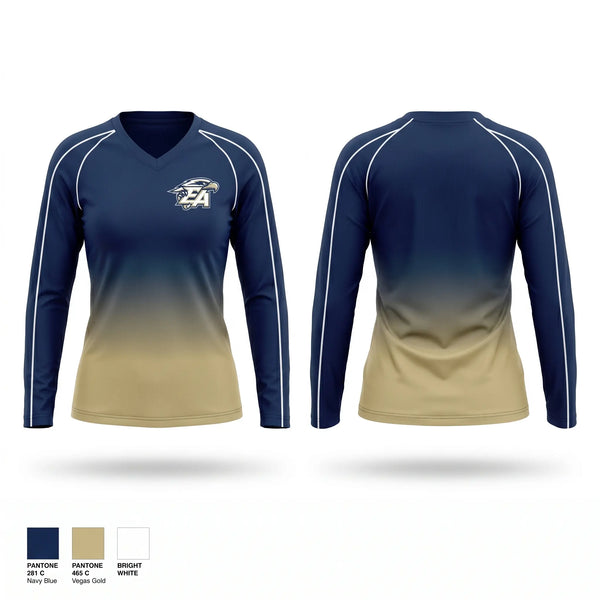 Womens Long Sleeve Vneck Shirt, Everett Alvarez Eagles, Women's Basketball, Teamtime, Team time, sublimation, custom sports apparel, team uniforms, spirit wear, spiritwear, sports uniforms, custom shirts, team store, custom team store, fundraiser sports, apparel fundraiser