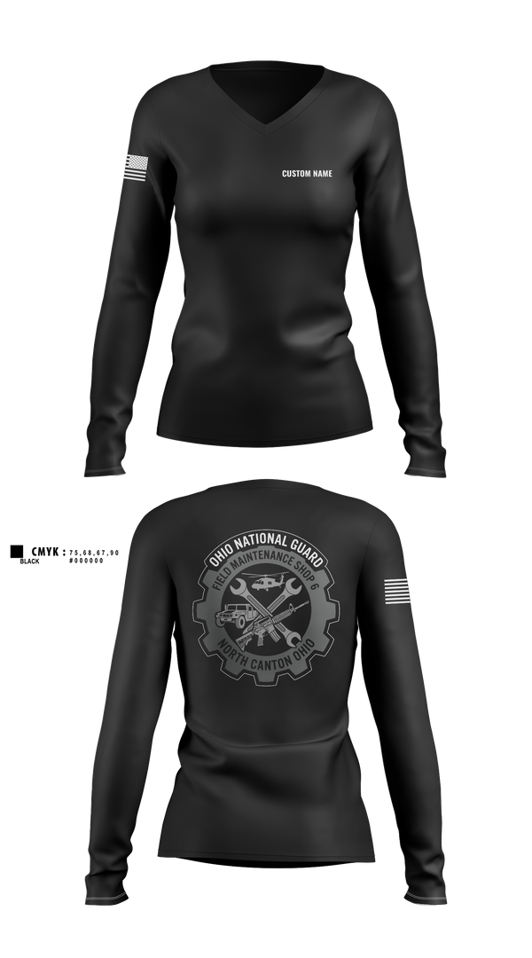 Womens Long Sleeve Vneck Shirt, FMS 6, National Guard, Teamtime, Team time, sublimation, custom sports apparel, team uniforms, spirit wear, spiritwear, sports uniforms, custom shirts, team store, custom team store, fundraiser sports, apparel fundraiser