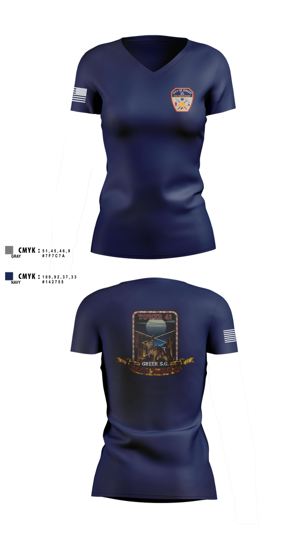 Womens Short Sleeve Vneck Shirt, City Of Greer FD, Fire Department, Teamtime, Team time, sublimation, custom sports apparel, team uniforms, spirit wear, spiritwear, sports uniforms, custom shirts, team store, custom team store, fundraiser sports, apparel fundraiser