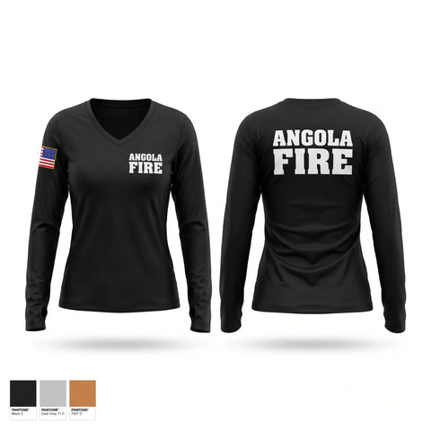 Womens Long Sleeve Vneck Shirt, Angola Fire, Fire Department, Teamtime, Team time, sublimation, custom sports apparel, team uniforms, spirit wear, spiritwear, sports uniforms, custom shirts, team store, custom team store, fundraiser sports, apparel fundraiser