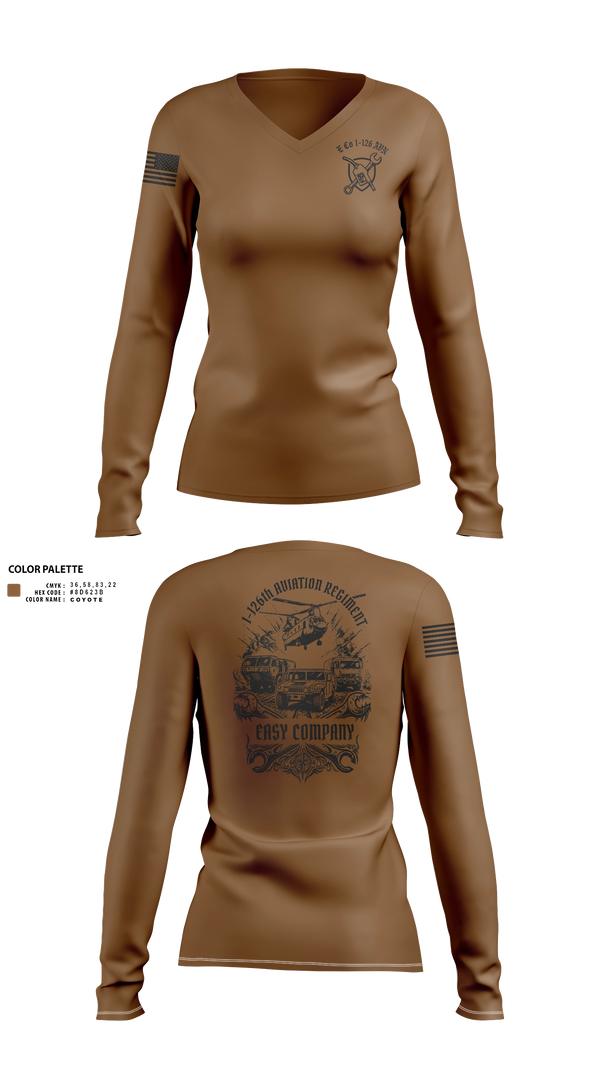 Womens Long Sleeve Vneck Shirt, B CO. 1-126 AVN, National Guard, Teamtime, Team time, sublimation, custom sports apparel, team uniforms, spirit wear, spiritwear, sports uniforms, custom shirts, team store, custom team store, fundraiser sports, apparel fundraiser