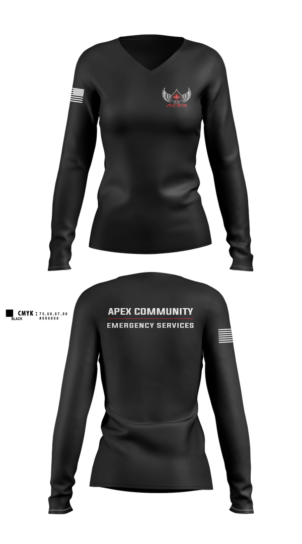 Womens Long Sleeve Vneck Shirt, ACES, EMS/EMT, Teamtime, Team time, sublimation, custom sports apparel, team uniforms, spirit wear, spiritwear, sports uniforms, custom shirts, team store, custom team store, fundraiser sports, apparel fundraiser