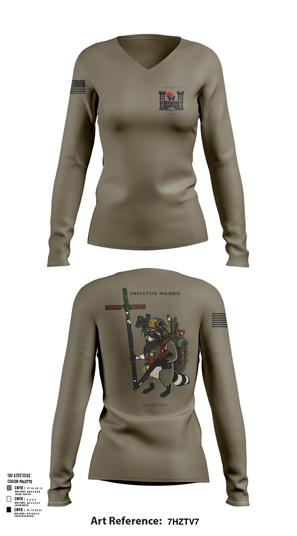 Womens Long Sleeve Vneck Shirt, 441st Engineer Company, Army, Teamtime, Team time, sublimation, custom sports apparel, team uniforms, spirit wear, spiritwear, sports uniforms, custom shirts, team store, custom team store, fundraiser sports, apparel fundraiser