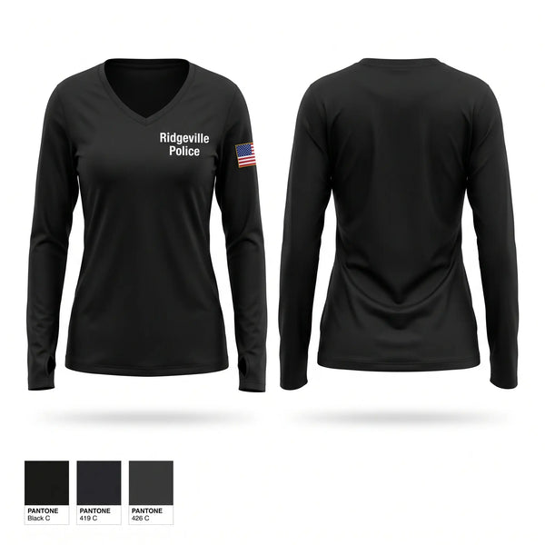 Womens Long Sleeve Vneck Shirt, Ridgeville Police, Police, Teamtime, Team time, sublimation, custom sports apparel, team uniforms, spirit wear, spiritwear, sports uniforms, custom shirts, team store, custom team store, fundraiser sports, apparel fundraiser